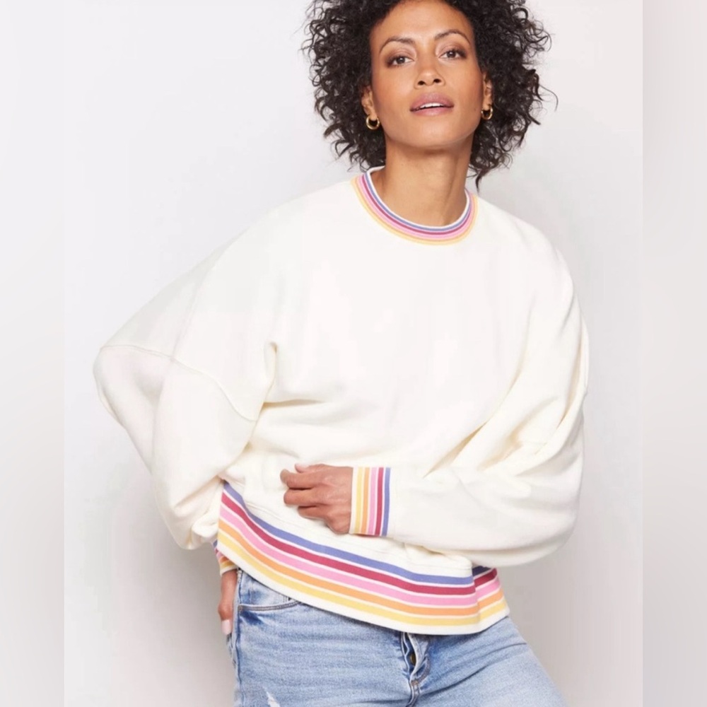 Evereve Lola Rainbow Trimmed Sweatshirt 🌈